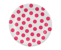 #ZTA_GD Talerzyki pap. białe, Groszki magenta, certyfikat FSC, 18 cm, 6 szt.