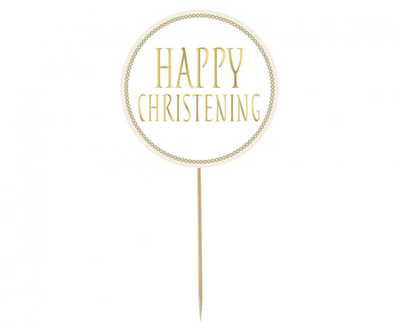 #DETO Dekoracja papierowa na tort Happy Christening, średnica 14 cm KK