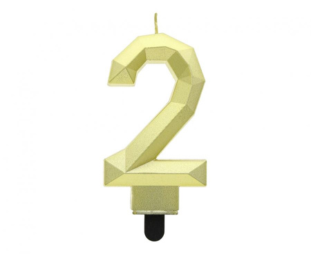 #SC21 Świeczka cyferka 2 - Diament, metalik złoty, 7.6 cm