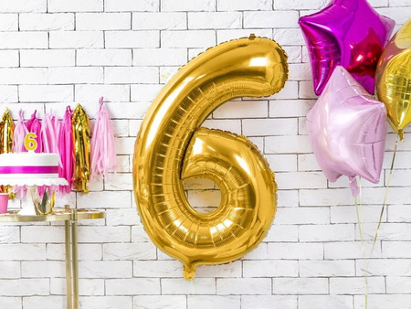 Balon foliowy Cyfra ''6'', 86cm, złoty Party Deco