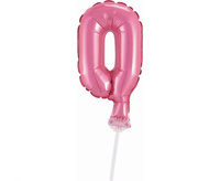 #BFC1 Balon foliowy 13 cm na patyczku "Cyfra 0", różowa KK