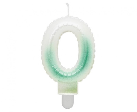 #SC20 Świeczka cyferka 0, ombre, perłowa biało-zielona, 7 cm KK