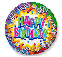 #BFK Balon foliowy 18" FX - Happy Birthday (serpentyny) (okrągły), niepakowany