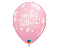 #BL Balon QL 11" z nadr. "Happy Birthday - Ballerina Slippers", pastel j.różowy / 6 szt. KK