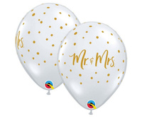 #BL Balon QL 11" z nadr. "Mr. & Mrs. - złote  grochy", transparent / 25 szt. KK