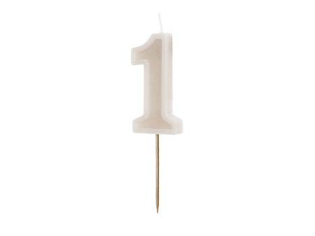 Świeczka urodzinowa Cyfra ''1'', biała konfetti, 5.5cm