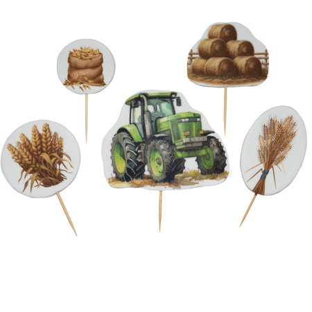Zestaw figurek cukrowych na tort TRAKTOR W POLU KŁOSY