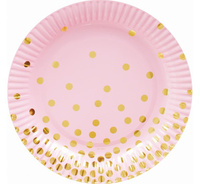 #ZTA Talerzyki papierowe "Złote groszki", 18 cm, różowe, 6 szt. KK
