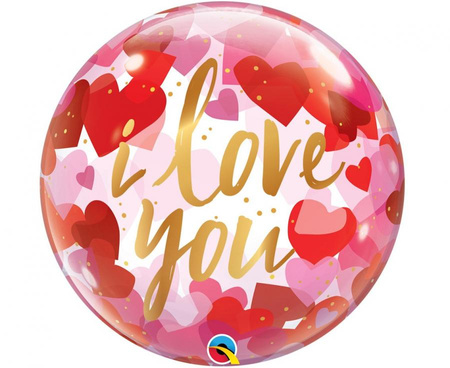 #BFK Balon foliowy 22" QL Bubble Poj."I Love You Paper Hearts" KK