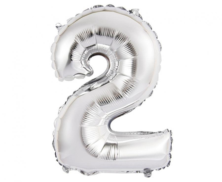 #BFC56 Balon foliowy "Cyfra 2", srebrna, 35 cm KK