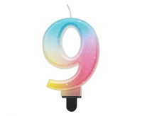 #SC13 Świeczka cyferka 9, ombre, pastelowa, 8 cm KK
