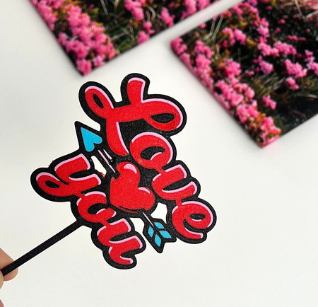 Topper na tort 16x11 cm SERCE LOVE YOU WALENTYNKI WZ.I