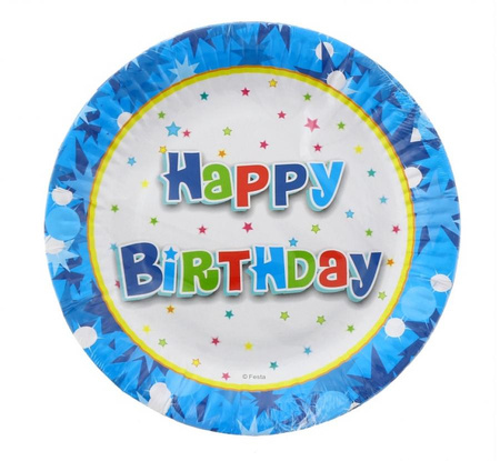 #ZTA_GD Talerzyki papierowe Happy Birthday niebieskie 18 cm, 6 szt.