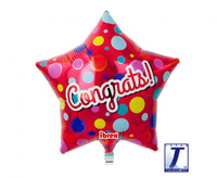#BFK Balon Ibrex Hel, gwiazda 15", Congrats dots, metallic red, packed