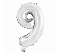 #BFC4 Balon foliowy "Cyfra 9", srebrna, 35 cm KK