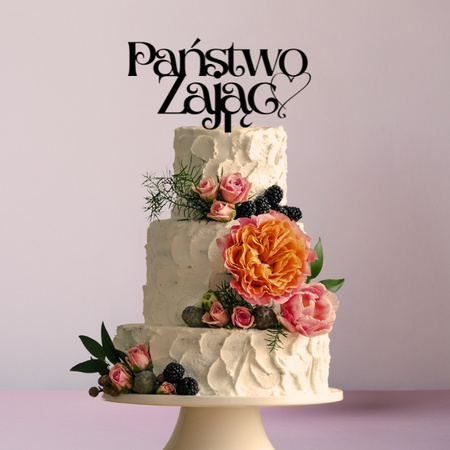 Personalizowany topper ŚLUBNY WESELNY WZ.II NAZWISKO + KOLOR