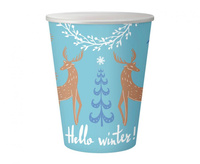 #ZKU_GD Kubeczki pap. Hello Winter, j. niebieskie, 250 ml/ 6 szt.