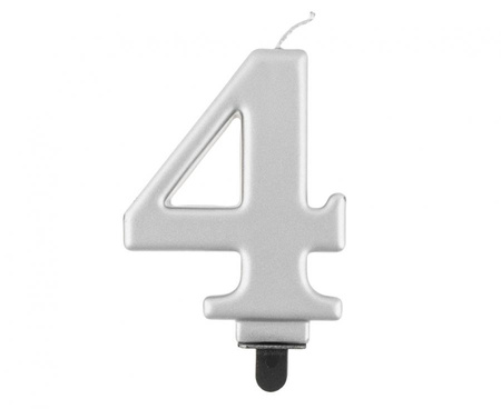 #SC8 Świeczka B&C cyferka 4, metalik srebrna, 9 cm