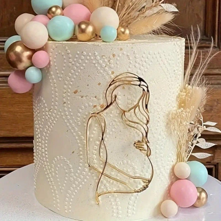 Linearny decor topper na bok tortu KOBIETA W CIĄŻY BABY SHOWER 