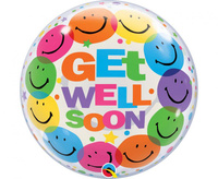 #BFK Balon foliowy 22" QL Bubble Poj. "Get Well Soon - Smile Faces" KK