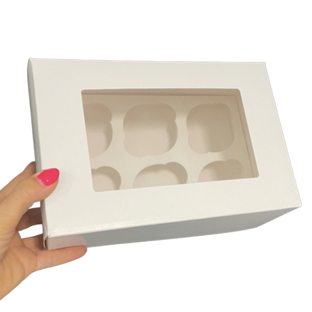 Białe pudełko na 6 muffinek z okienkiem i wkładką