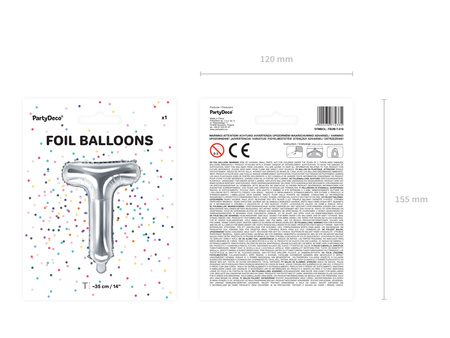 Balon foliowy Litera ''T'', 35cm, srebrny