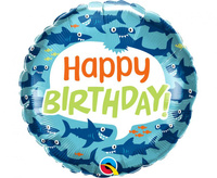 #BFK Balon foliowy 18 cali QL RND Birthday Fun Sharks KK
