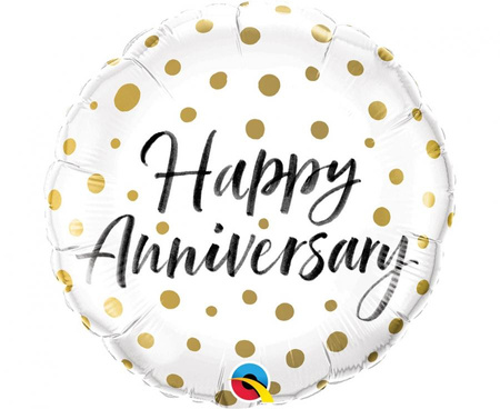 #BFK Balon foliowy 18 cali QL CIR Happy Anniversary Gold Dots KK