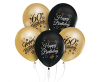 #BL Balony Beauty&Charm 12" z nadrukiem "60", złote i czarne, 5 szt.