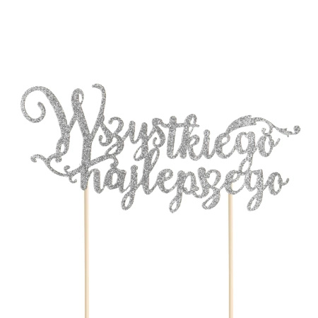 Topper na tort Wszystkiego Najlepszego SREBRNY Part Pal
