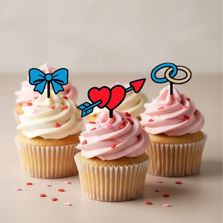 Zestaw 12 szt. mini topperków na muffinki bento cake SERCE LOVE YOU WALENTYNKI WZ.I