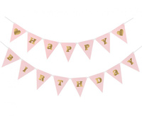 #DEGI Girlanda papierowa B&G Happy Birthday - Baby Girl, jasnoróżowa, 300 cm, DIY, wys. flagi 17 cm