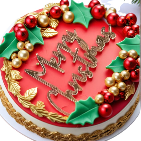 Akrylowy decor topper na bok tortu bento cake MERRY CHRISTMAS ZŁOTY