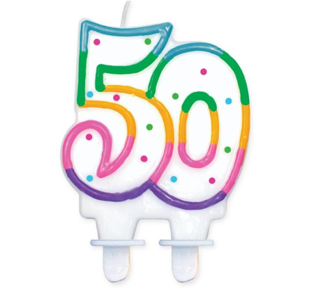 #SC9 Świeczka cyferka z kropeczkami "50", 8 cm KK