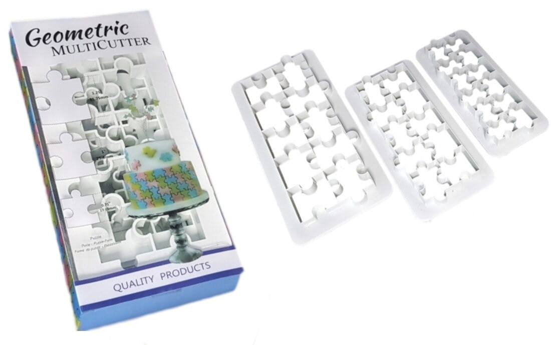 Zestaw wykrawaczek geometrycznych puzzle 3 sztuki do dekoracji tortów, ciastek i babeczek