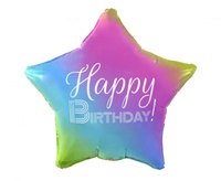 #BFK Balon foliowy Happy Birthday, gwiazda gradient, nadruk biały, 19" KK
