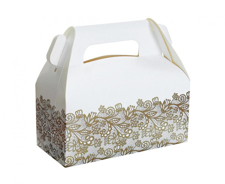 #ZI_GD Pudełka papierowe W&C na ciasto Złoty nadruk, 20x10x10 cm, 6 szt. KK