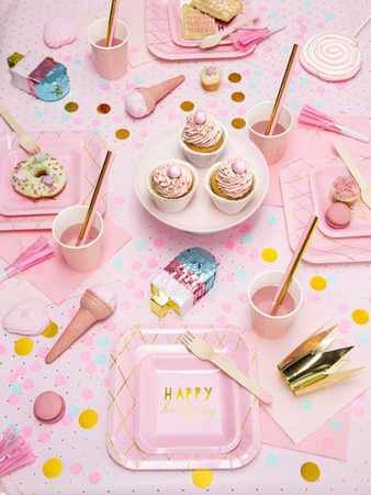 Balony 30cm, happy birthday, P. Baby Pink (1 op. / 50 szt.)