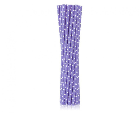 #ZSŁ Rurki (słomki) pap. fioletowe w białe  groszki, 6x197mm / 12 szt. KK