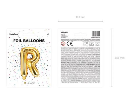 Balon foliowy Litera ''R'', 35cm, złoty