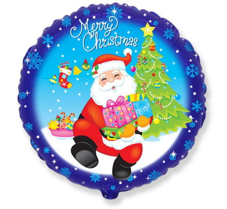#BFK Balon foliowy 18" FX - Merry Christmas - Mikołaj z prezentami (okrągły), niepakowany