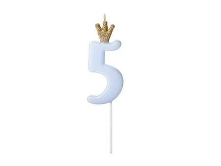 Świeczka urodzinowa Cyferka 5, jasny niebieski 9.5cm Party Deco