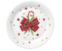#ZTA Talerzyki papierowe Checked Bow with Candy Cane, 22 cm, 8 szt.