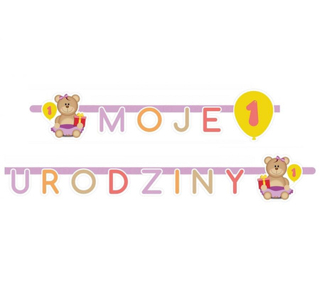 #DEGI Girlanda "Moje 1 Urodziny", 1 szt., różowa, 1.9 m KK
