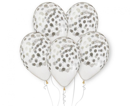 #BL Balony Premium Hel "Konfetti srebrne", transparentne, 13"/ 5 szt.