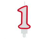 #SC1 Świeczka cyferka "1", czerwony kontur 7 cm