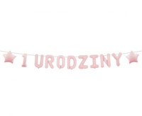 #DEGI Girlanda papierowa "1 URODZINY", różowa, 1,5 m.