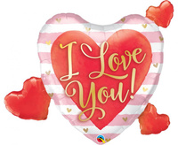 #BFK Balon foliowy 37" QL SHP "I Love You" serca, różowo-białe paski KK