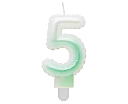 #SC20 Świeczka cyferka 5, ombre, perłowa biało-zielona, 7 cm KK