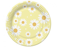 #ZTA_GD Talerzyki papierowe, żółte, stokrotki, 18 cm, 6 szt.